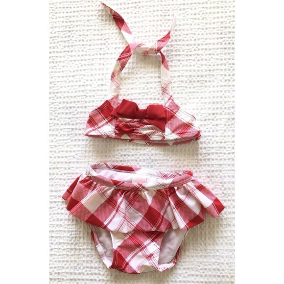 Janie and Jack Other - Janie and & Jack Sz 12-18 Month 2 Piece Swim Suit Plaid Skirted Bikini Red White
